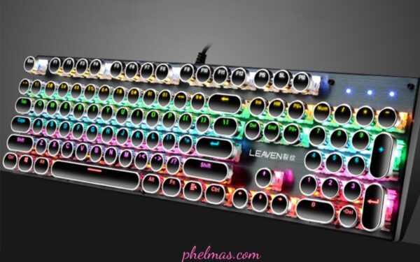 Bàn Phím Cơ Máy Tính Keycap phong cách Punk LED RGB phím thân trục màu xanh