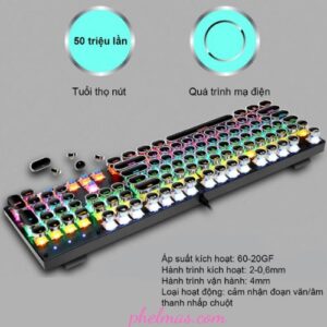 Bàn Phím Cơ Máy Tính Keycap phong cách Punk LED RGB phím thân trục màu xanh