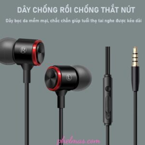 Tai nghe có dây siêu bass Poermax E3 âm thanh nổi tích hợp micro và nút điều khiển âm lượng