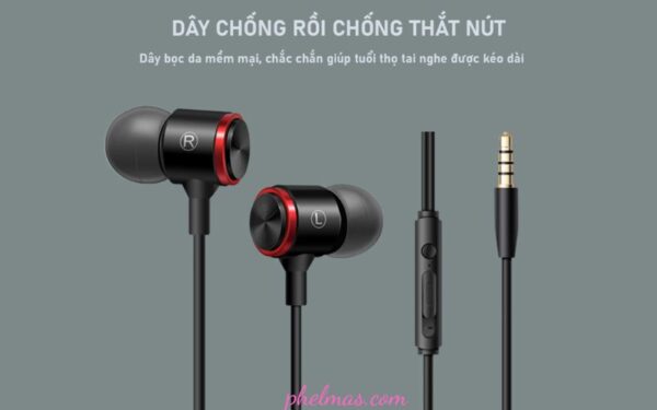 Tai nghe có dây siêu bass Poermax E3 âm thanh nổi tích hợp micro và nút điều khiển âm lượng