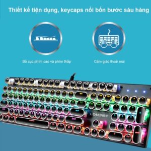 Bàn phím cơ máy tính Keycap phong cách Punk LED RGB với phím thân trục màu xanh là một sản phẩm đáng chú ý cho những ai tìm kiếm sự kết hợp giữa hiệu suất, thẩm mỹ và cá tính