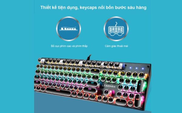 Bàn phím cơ máy tính Keycap phong cách Punk LED RGB với phím thân trục màu xanh là một sản phẩm đáng chú ý cho những ai tìm kiếm sự kết hợp giữa hiệu suất, thẩm mỹ và cá tính